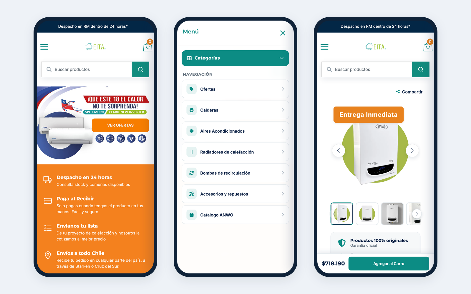 Vista móvil de la tienda EITA