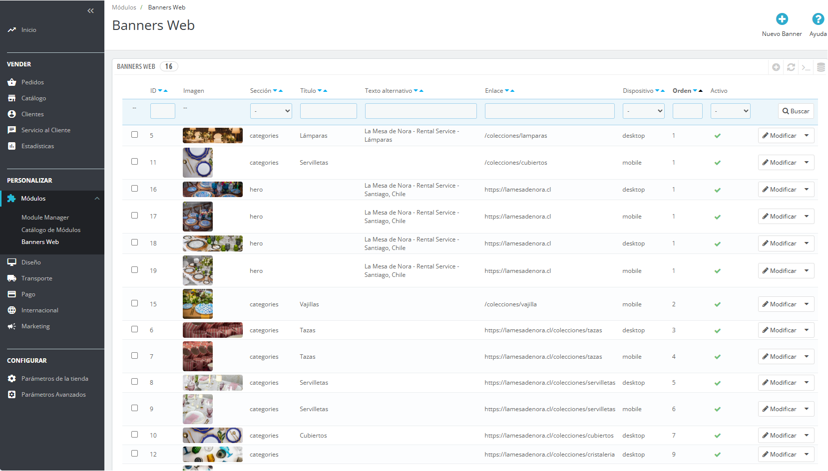 Módulo de banners en el admin de PrestaShop
