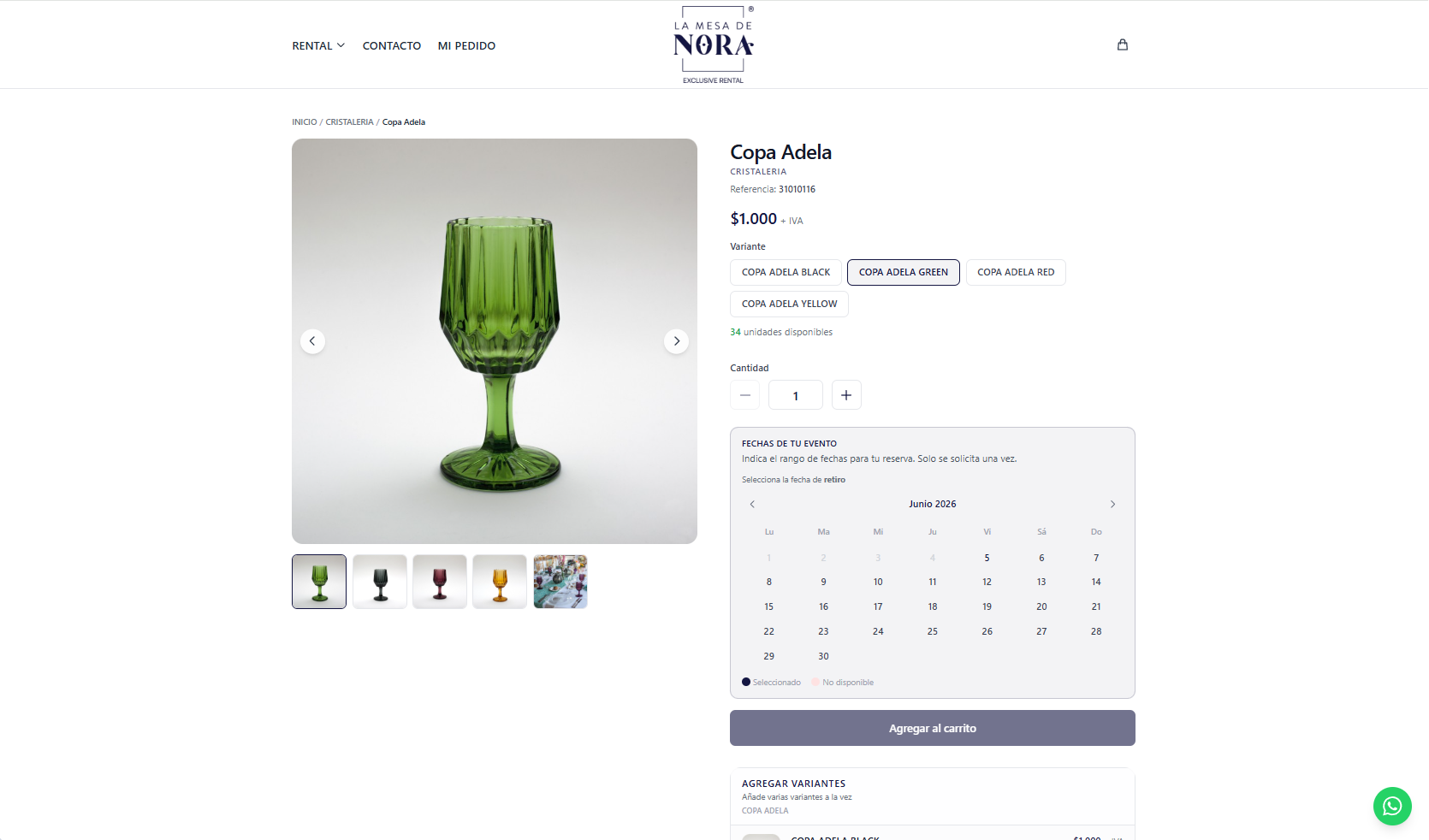 Ficha de producto con calendario de reservas